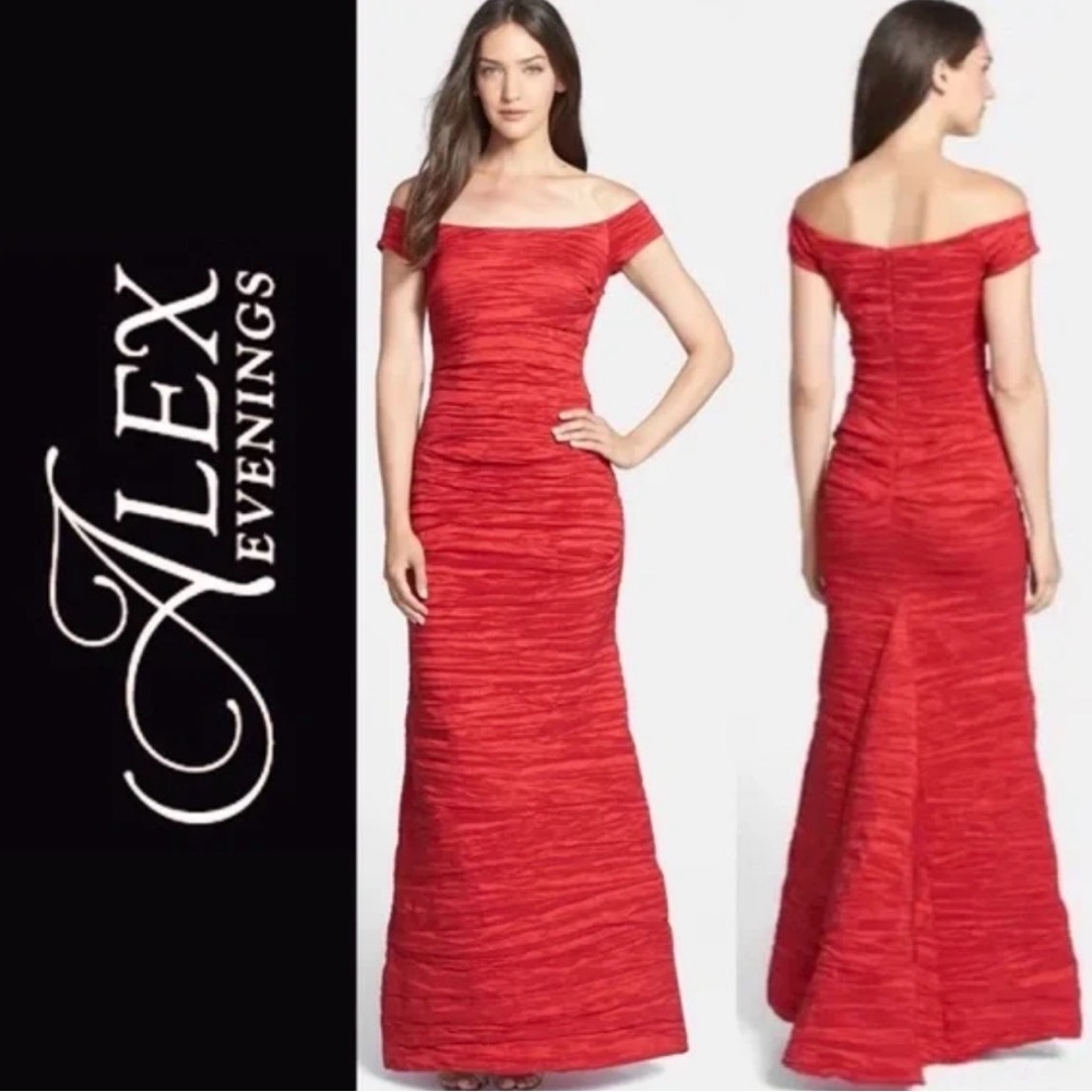 Jessica Rabbit Sexy Formal Dress Alex Evenings Red Off-Shoulder Evening Gown 12